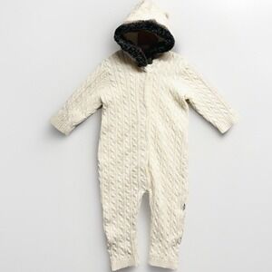 Smart Close Magnificent Baby 12M Cable‎ Knit Jumpsuit Bunting Faux Fur Hood Trim